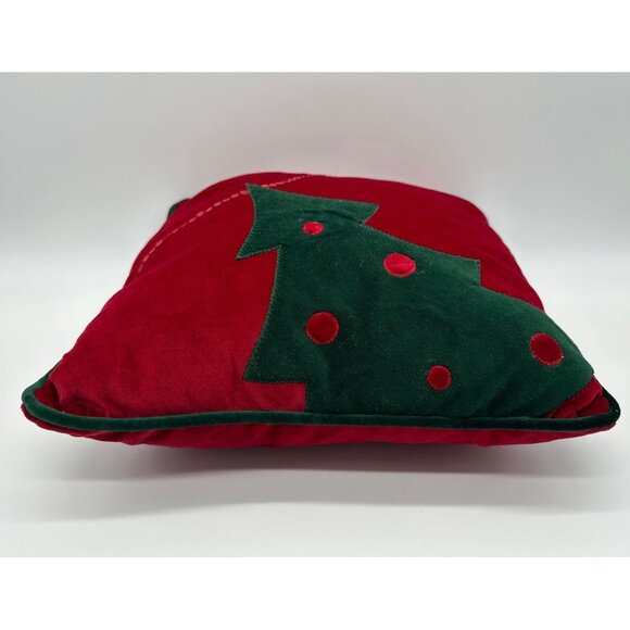 Vintage Christmas Tree Throw Pillow Red Green Velvet Sequins Holiday Decor - Picture 3 of 7
